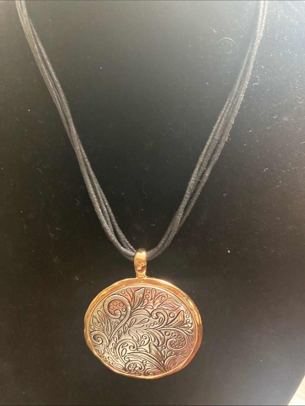 Gold-Tone Filigree Round Pendant Necklace